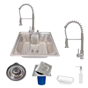 Imagem de Kit cuba gourmet com torneira extensível aço inox e Lixeira - STILLUS 