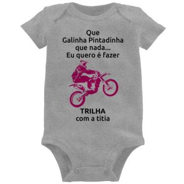 Imagem de Body Bebê Trilha com a titia (moto rosa) - Foca na Moda, Cinza, P