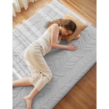 Imagem de ZonLi Colchão de chão japonês, futon, tamanho Queen, tapete de tatame de enrolar de 10 cm com capa lavável 100% algodão, colchão portátil e dobrável para dormir, dormitório, crianças adultas, cinza