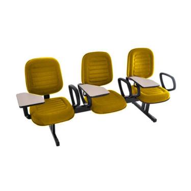 Imagem de Cadeira Escolar Universitária em Longarina com prancheta  Linha Blenda Amarelo