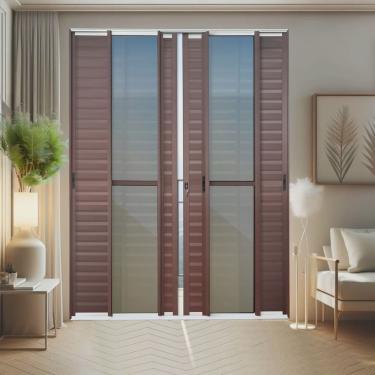 Imagem de Porta de Correr Venez. 6 Folhas Moveis 210 X 200 Elite com Fechadura Tetra Vidro Reflex Mix Corten