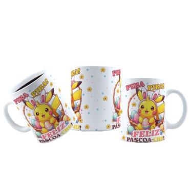 Imagem de Caneca 325ml Feliz Páscoa Pikachu Fofo divertido - LARANJA E MIMOS