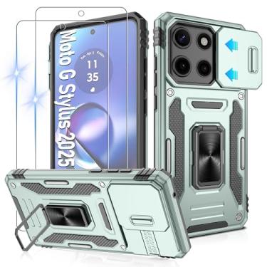 Imagem de Gritup Capa para Moto G Stylus 5G 2025 com capa de câmera deslizante | Pacote com 2 protetores de tela HD | Suporte de metal giratório de 360° | Proteção à prova de choque de grau MIL-(padrão militar