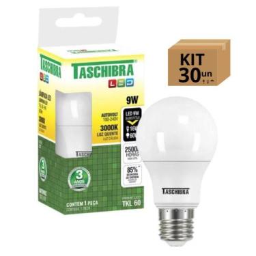 Imagem de Kit 30un Lâmpada Bulbo Led Taschibra Tkl Bivolt E27 9w 3000k