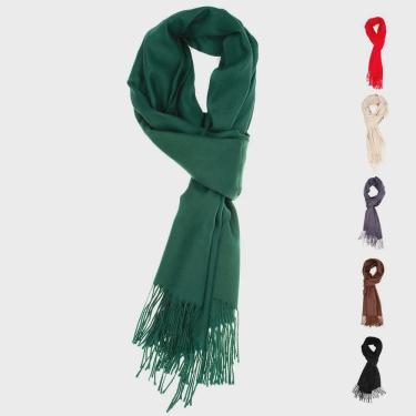 Imagem de Cachecol Adulto echarpe feminino de trico de croche de malha cinto de pelúcia de cor pura quente e confortável borlas várias cores