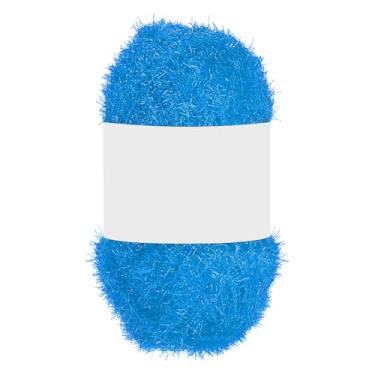 Imagem de PATIKIL 1 novelo de 100 metros, fio de poliéster brilhante Scrubbie vermelho coração de vidro para panos de prato crochê, tricô, cobertor, suéter, cachecol, chapéu, azul lago