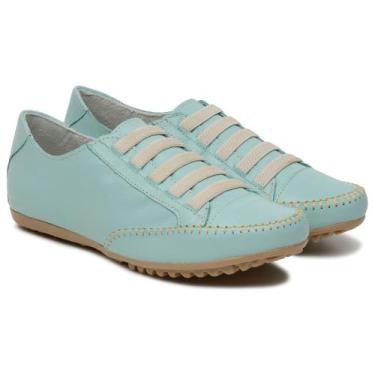 Imagem de Tênis Feminino Sapatênis Couro Casual Mocassim - D' Roma, Verde Claro,