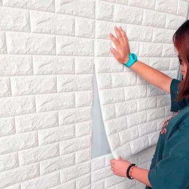 Imagem de Placa Painel 70x77cm 3D De Parede Espuma Tijolinho Auto Adesivo Imperm