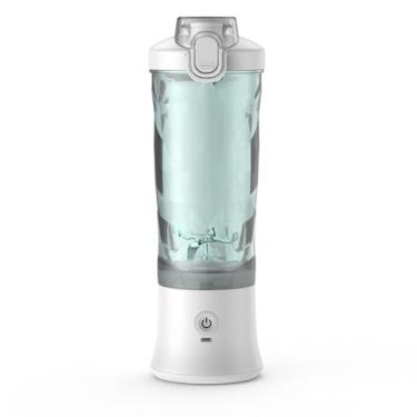 Imagem de Liquidificador portátil, máquina de suco de tamanho pessoal de 600 ml, liquidificador de smoothie com seis lâminas, copo de suco recarregável por USB para viagens, academia, ao ar livre e casa (branco