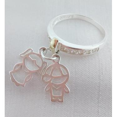 Imagem de Anel Mãe 2 Filhos Em Prata 925 Com Aplique De Ouro E Zircônias - Dália