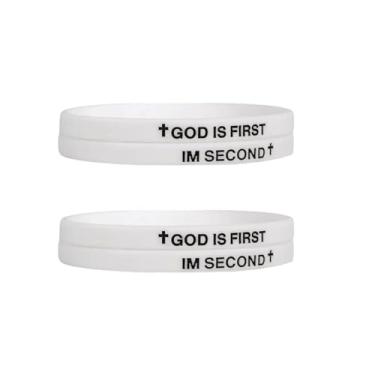 Imagem de xuzhiyuan GOD IS FIRST IM SECOND Pulseiras de borracha cristã inspiradoras gravadas versículos bíblicos cruz pulseira de silicone para mulheres homens presentes de fé, adjustable, Silicone, Sem Pedra