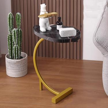 Imagem de Mesa De Sofá, Mesa De Cabeceira Em Forma De C, Mesa Lateral De Sofá Mesa De Lanche Para Laptop De Escritório Moderno Mesas De Centro De Perna De Metal Para Sala De Estar Q, Gold-frame, D