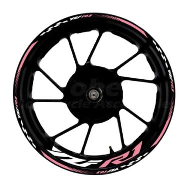 Imagem de Awonderful Kit de listras refletivas para motocicleta, adesivos de aro de roda de vinil compatíveis com Yamaha YZF1000 R1 2015-2024 (rosa)