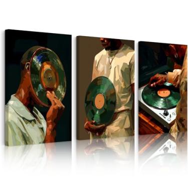 Imagem de Black Man Arte de parede homens afro-americanos decoração de parede pessoas negras DJ pôster hip hop impressões musicais moda arte masculina pintura cultura para quarto sala de estar 30,5 x 40,6 cm