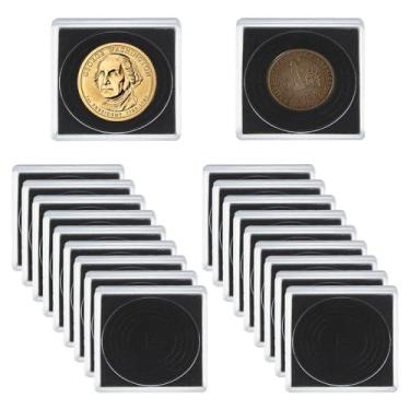 Imagem de NICENEEDED 20 peças de porta-moedas, estojos transparentes para colecionadores com 5 tamanhos de junta preta 20/25/30/35/40 mm, caixa organizadora de armazenamento de plástico para suprimentos de