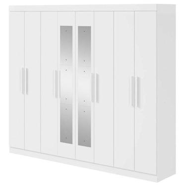 Imagem de Guarda Roupa Casal Andara Soft 8 Portas Branco Brilho Com Espelho - Lopas