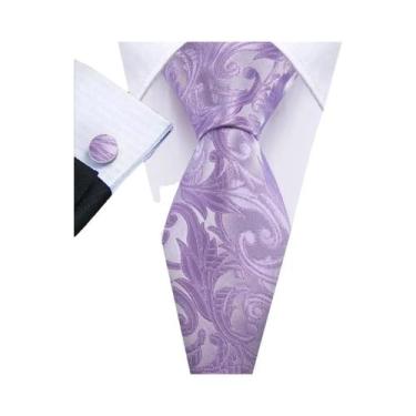 Imagem de Conjunto de Abotoaduras e Gravata Masculina - Seda Pêssego Coral Rosa 