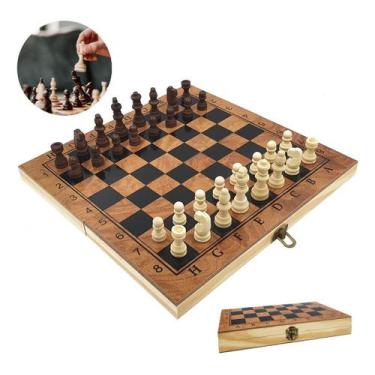 Imagem de Jogo De Xadrez 3 Em 1 Tabuleiro Madeira Dobrável Clássico - Chess