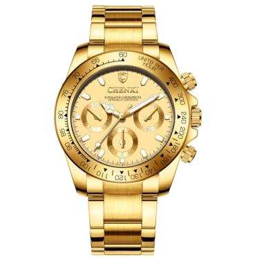 Imagem de DREAMING Q&P Fq-005 Relógio de pulso masculino de aço inoxidável dourado estilo clássico com cristais para homem, Dourado, Negócios