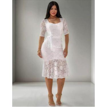 Imagem de Vestido Midi De Renda Floral Para Festa E Casamento Civil - Casual Dre