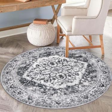 Imagem de KOZYFLY Tapete redondo de 1,8 m para entrada, lavável, antiderrapante para sala de estar, de lã sintética, cinza, vermelho, azul