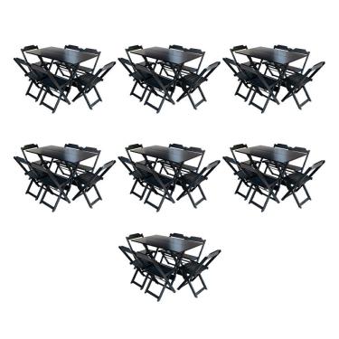 Imagem de Kit 7 Jogos De Mesa Dobravel Com 6 Cadeiras De Madeira 120X70 Para Restaurante E Bar - Preto