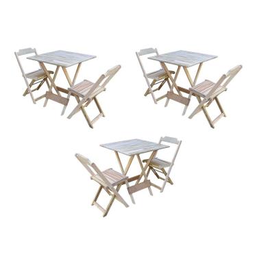 Imagem de Kit 3 Conjuntos De Mesa Dobravel Com 2 Cadeiras De Madeira 70X70 Para Restaurante E Bar - Sem Pintur