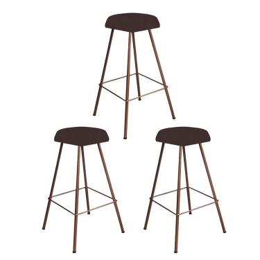 Imagem de Kit 03 Banqueta Alta Lari Eiffel Hexágono Bancada Bar Bistrô Ferro Bronze Suede Marrom - Amey Decor