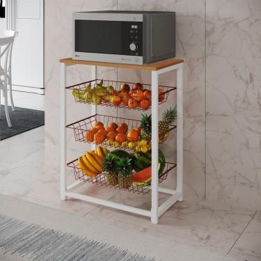 Imagem de Fruteira Com Suporte Para Micro-Ondas Barcelona Aço Branco Cesto Cobre Tampo Canela - C...