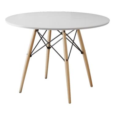 Imagem de Mesa Eames Eiffel Redondo Tampo De Madeira 110cm Branco - Cor: Branco