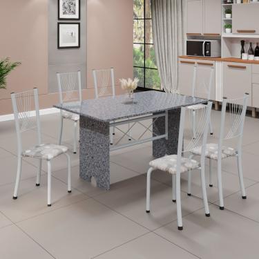 Imagem de Conjunto De Mesa Tampo De Granito Ocre Com 6 Cadeiras Lorena Paraopeba/branco