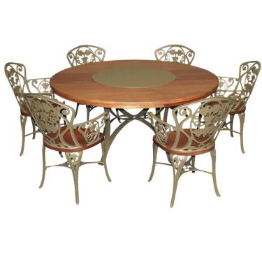 Imagem de Conjunto Com Mesa 1,60m Madeira Giratória E 6 Cadeiras Poltronas Malbec Marrom