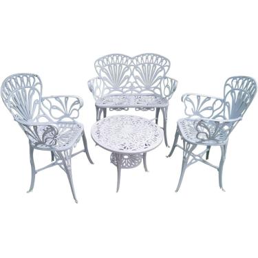 Imagem de Conjunto De Jardim Modelo Primavera Mesa 2 Cadeiras E Namoradeira Branco