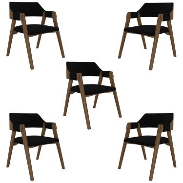 Imagem de Kit 5 Cadeiras Sala De Jantar E Jogos Carteados Madeira Maciça Poker Veludo Preto-nogueira G42 - Gran Belo