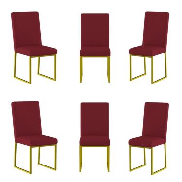 Imagem de Kit 6 Cadeiras Estofadas Base De Ferro Para Mesa De Jantar Marsala