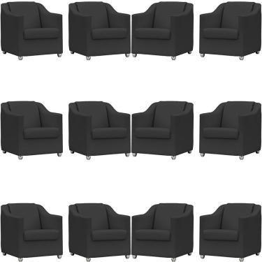Imagem de Kit 12 Poltronas Mila Corino Cores Pé De Plástico Cromado - Preto Corino