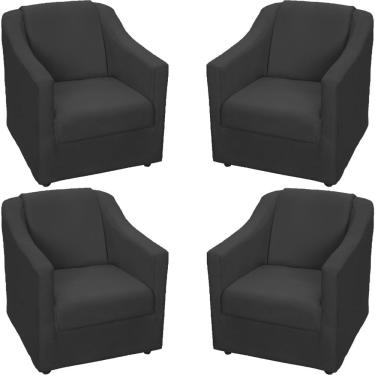 Imagem de Kit 4 Poltronas Mila Pé De Plástico Cromado - Preto Suede
