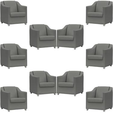 Imagem de Kit 10 Poltronas Mila Corino Cores Pé De Plástico Cromado - Cinza Corino