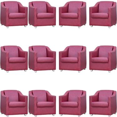 Imagem de Kit 12 Poltronas Mila Corino Cores Pé De Plástico Cromado - Bordô Corino