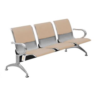 Imagem de Cadeira Longarina Com Est Cromada 3 Lugares Colors Bege