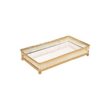 Imagem de Bandeja Espelhada Retangular Em Metal 24x12,5cm Mart Dourado