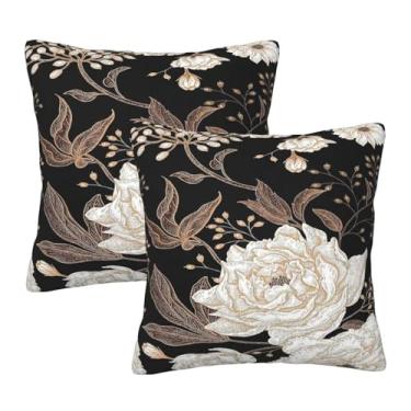 Imagem de Ideeze Conjunto de 2 capas de almofada vintage de rosas florais com flores brancas chinoiserie para decoração de casa macia para cama sofá carro sala de estar 45 x 45 cm