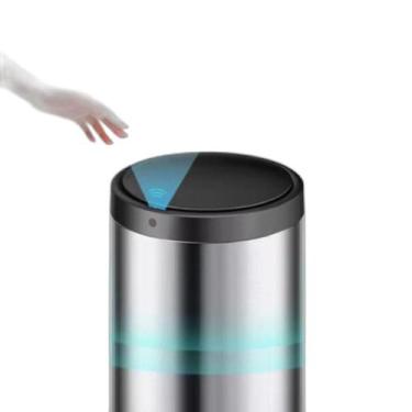 Imagem de Lixeira Automática Redonda Em Aço Inox 50 Litros Com Sensor - Globalmi