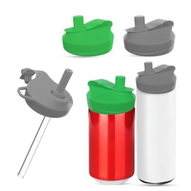 Imagem de Pacote com 4 tampas de lata de refrigerante com canudo, canudos de silicone reutilizáveis, tampas à prova de derramamento para latas, tampas de latas para bebidas para refrigerante, coca, cerveja