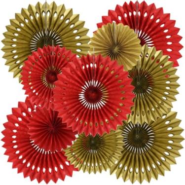 Imagem de BEISHIDA Leques De Papel Redondos Em Formato Favo Mel, Dourados E Vermelhos, Decoração Com Tema Casamento, Guirlanda Para Aniversário, Despedida Solteira, Formatura, Natal, Ano Novo (Pacotes 10)