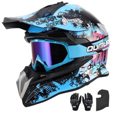 Imagem de Oumurs Capacete Dot Para Motociclista Adulto Com Óculos, Luvas E Máscara, Viseira Solar Ajustável, Motocicleta, Quadriciclo, Off-Road, Motocross, Downhill, Ciclomotor, Mx, Bmx, Unissex, - 188 Cowboy