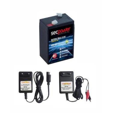 Imagem de Kit Bateria 6v 4,5ah + Carregador Moto Elétrica - SecPower,GetPower,En