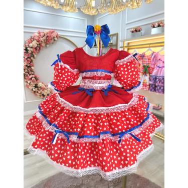 Imagem de Vestido Infantil Junino Arraiá Vermelho C/ Desenho Corações - bella ch