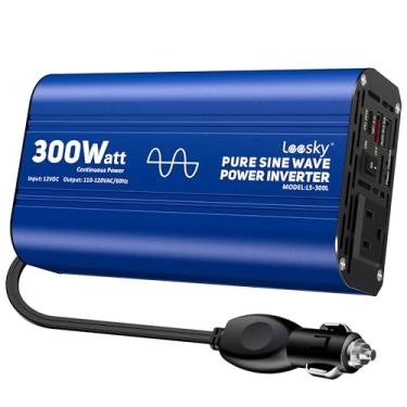 Imagem de LEESKY Inversor De Onda Senoidal Pura 300 Watts Para Carro, Conversor Energia 12 V Cc 110 Ca Com Tomada Carregamento Rápido Usb-C 30 W E Qc3.0 Veículos, Caminhões Trailers