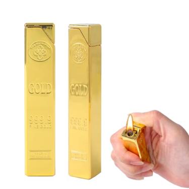 Imagem de Isqueiro dourado com design legal, isqueiro de butano recarregável, portátil e elegante, uso diário, presentes, estilo vintage, pacote com 2 (sem combustível butano)